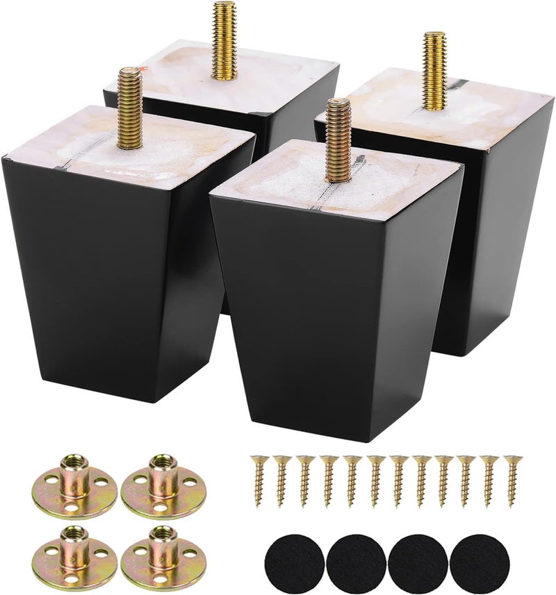 Michanco 3 Inch Black Sofa Legs Set of 4 Square Tapared Wood Furniture Feet for Couch Sofa Ottoman - Image 1